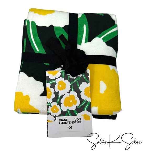 DVF for Target Arrow‎ Geo Green/Yellow Poppy 2 Kitchen Towels - Picture 4 of 5